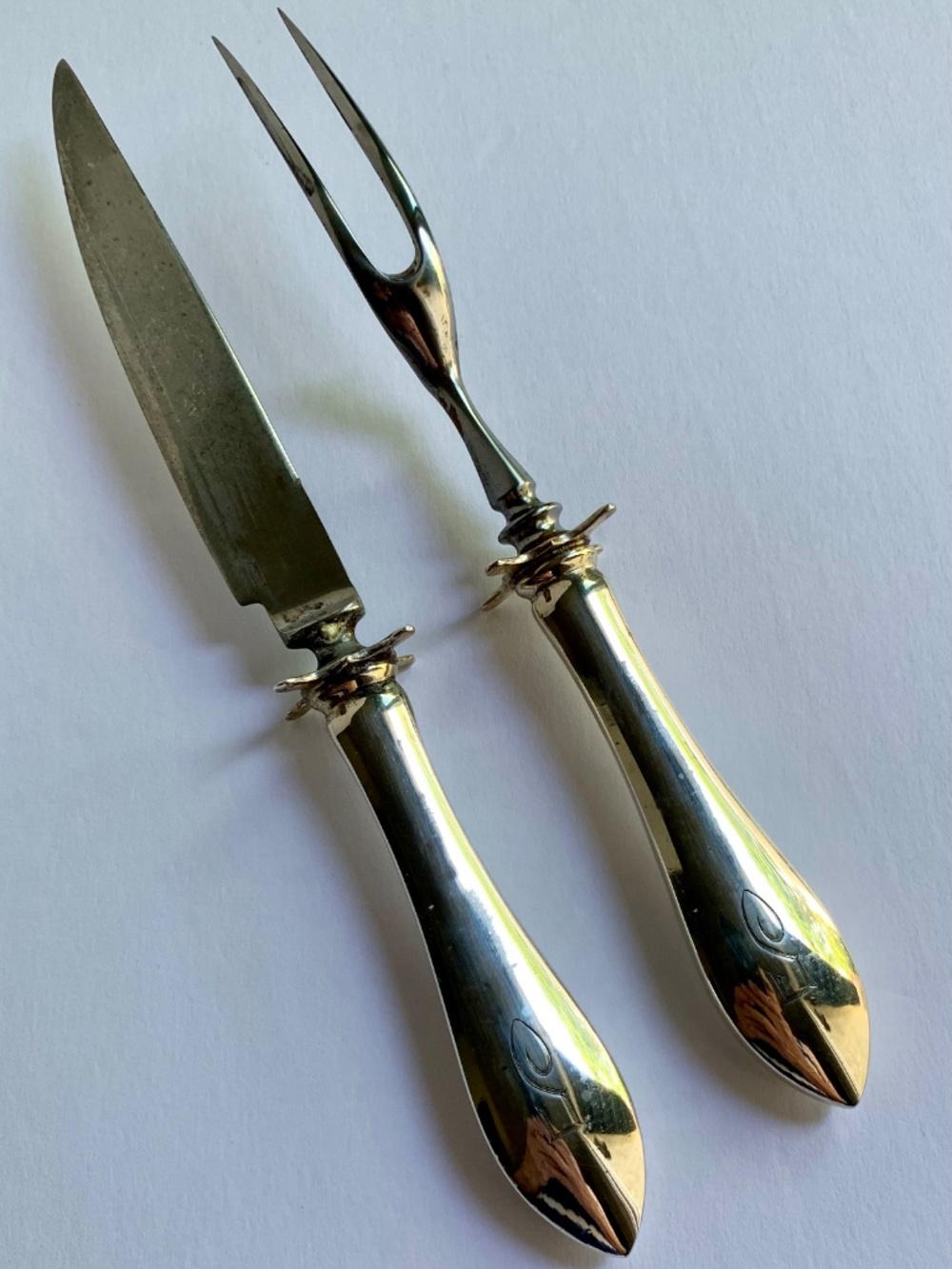 Silverplate Carving Knife & Fork Set w/ Built-In Knife Rests – Monogram S